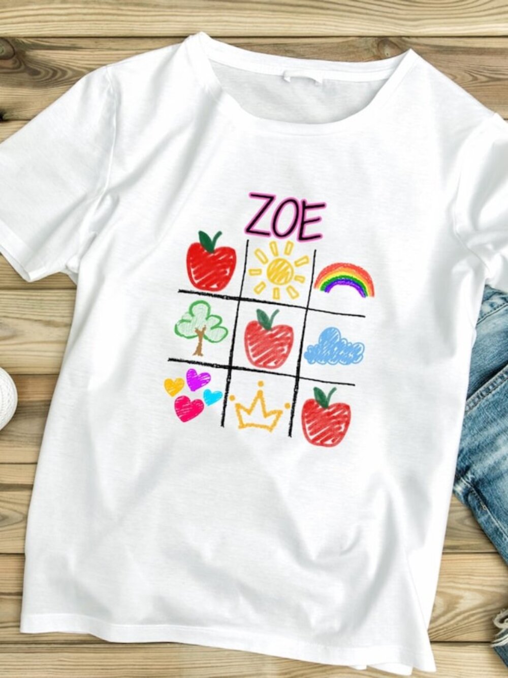 Kids Back to School Shirt, Crayon Doodle Apple Rainbow Tee